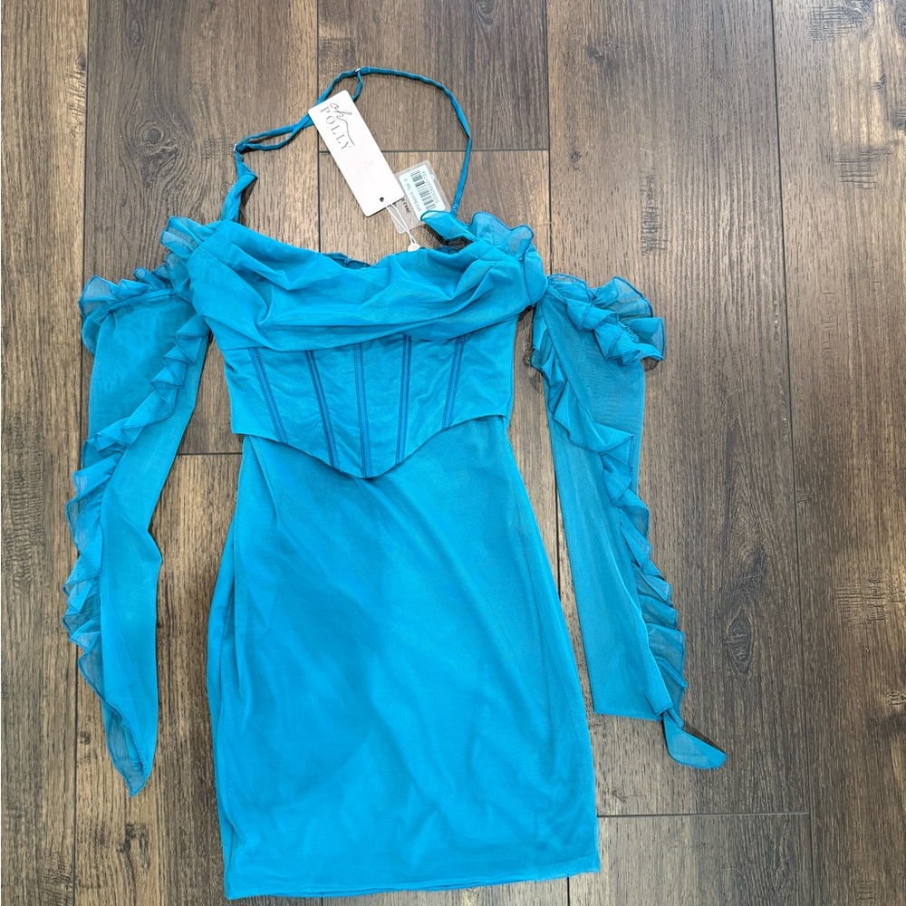 Oh Polly Blue Ruffle Mini Dress